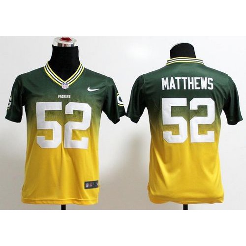 Green Bay Packers #52 Clay Matthews Green/Gold Youth Stitched Elite Fadeaway Fashion Jersey Youth
