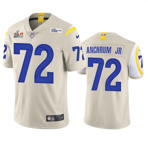 Los Angeles Los Angeles Rams #72 Tremayne Anchrum Jr. Men's Super Bowl LVI Patch Vapor Limited Jersey - Bone Men's