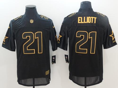 Cowboys #21 Ezekiel Elliott Black Men's Stitched Elite Pro Line Gold Collection Jersey