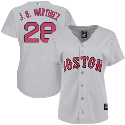 Boston Red Sox #28 J. D. Martinez Grey Road Women's Stitched Jersey Womens