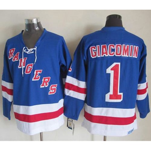 New York Rangers #1 Eddie Giacomin Light Blue CCM Throwback Stitched Jersey Men's