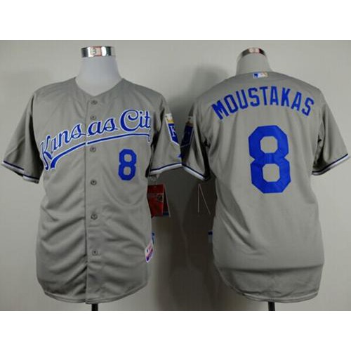 Kansas City Royals #8 Mike Moustakas Grey Cool Base Stitched Jersey Men's