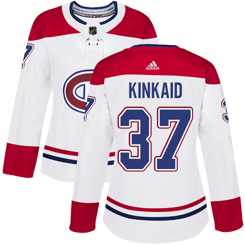 Adidas Montreal Canadiens #37 Keith Kinkaid White Road Authentic Women's Stitched Jersey Womens
