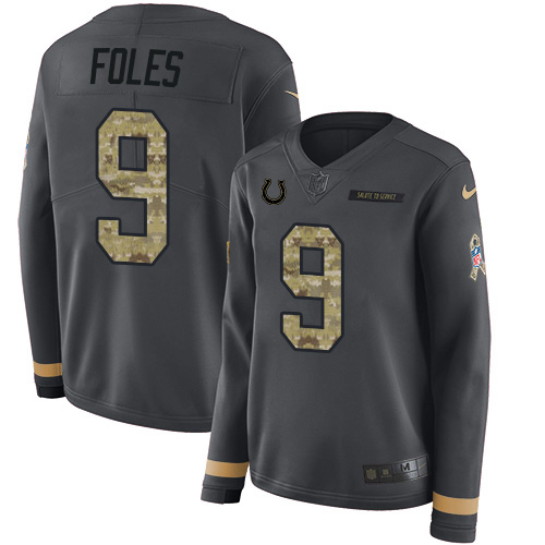 Colts #9 Nick Foles Anthracite Salute To Service Women's Stitched Limited Therma Long Sleeve Jersey