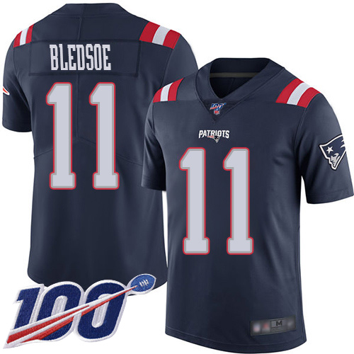 New England Patriots #11 Drew Bledsoe Navy Blue Men's Stitched Limited Rush 100th Season Jersey Men's