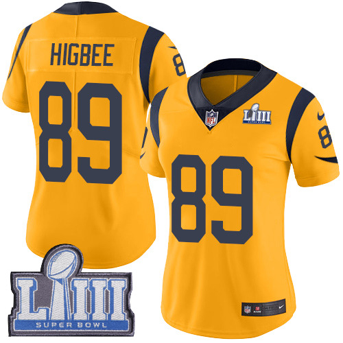 Los Angeles Rams #89 Tyler Higbee Gold Super Bowl LIII Bound Women's Stitched Limited Rush Jersey Womens