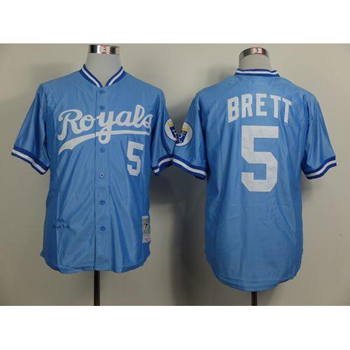 Mitchell and Ness Kansas City Royals #5 George Brett Light Blue Throwback Stitched Jersey Men's