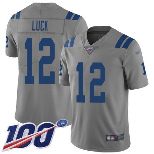 Indianapolis Colts #12 Andrew Luck Gray Men's Stitched Limited Inverted Legend 100th Season Jersey Men's