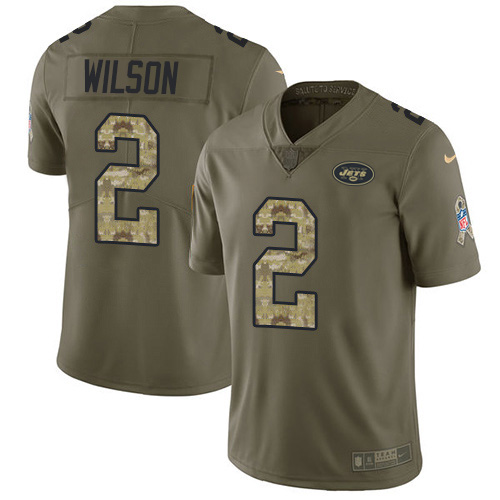 Jets #2 Zach Wilson Olive/Camo Youth Stitched Limited 2017 Salute To Service Jersey