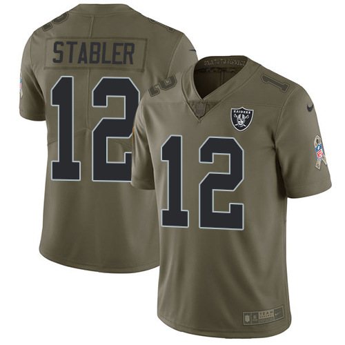 Las Vegas Raiders #12 Kenny Stabler Olive Men's Stitched Limited 2017 Salute To Service Jersey Men's