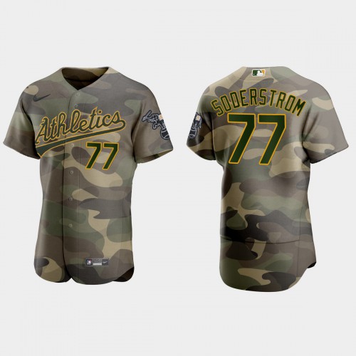 Oakland Oakland Athletics #77 Tyler Soderstrom Men's 2021 Armed Forces Day Authentic Jersey -Camo Men's