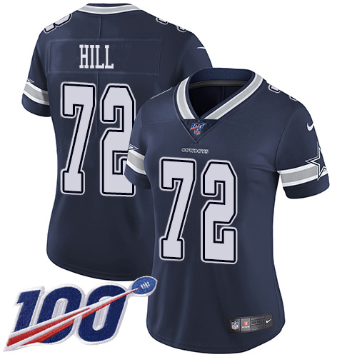 Dallas Cowboys #72 Trysten Hill Navy Blue Team Color Women's Stitched 100th Season Vapor Untouchable Limited Jersey Womens