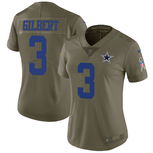 Dallas Cowboys #3 Garrett Gilbert Olive Women's Stitched Limited 2017 Salute To Service Jersey Womens
