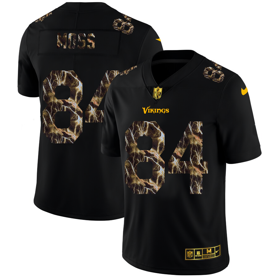 Minnesota Vikings #84 Randy Moss Men's Black Flocked Lightning Vapor Limited Jersey