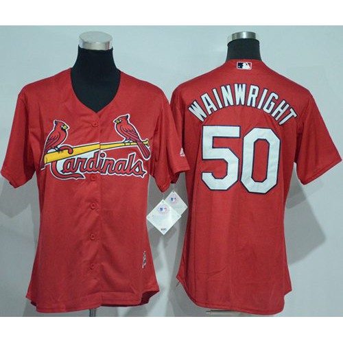 St.Louis Cardinals #50 Adam Wainwright Red Women's Alternate Stitched Jersey Womens