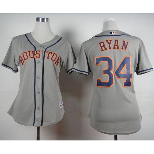Houston Astros #34 Nolan Ryan Grey Road Women's Stitched Jersey Womens