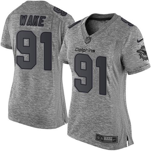 Miami Dolphins #91 Cameron Wake Gray Women's Stitched Limited Gridiron Gray Jersey Womens