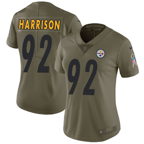 Pittsburgh Steelers #92 James Harrison Olive Women's Stitched Limited 2017 Salute to Service Jersey Womens