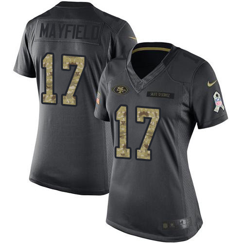 Rams #17 Baker Mayfield Black Women's Stitched Limited 2016 Salute To Service Jersey