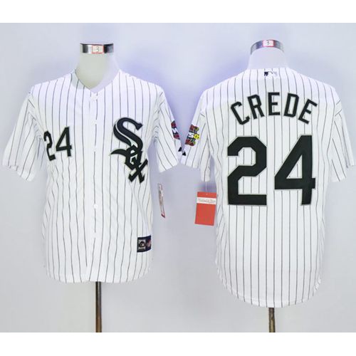Chicago White Sox #24 Joe Crede White Throwback Stitched Jersey Men's