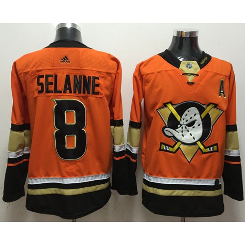 Adidas Anaheim Ducks #8 Teemu Selanne Orange Authentic Stitched Jersey Men's