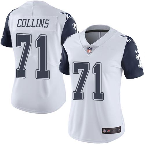 Dallas Cowboys #71 La'el Collins White Women's Stitched Limited Rush Jersey Womens