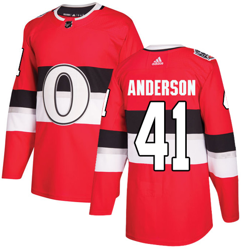 Adidas Ottawa Senators #41 Craig Anderson Red Authentic 2017 100 Classic Stitched Jersey Men's