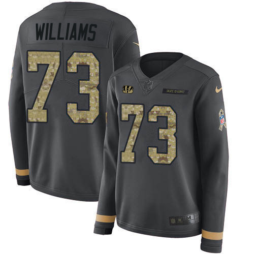 Cincinnati Bengals #73 Jonah Williams Anthracite Salute to Service Women's Stitched Limited Therma Long Sleeve Jersey Womens