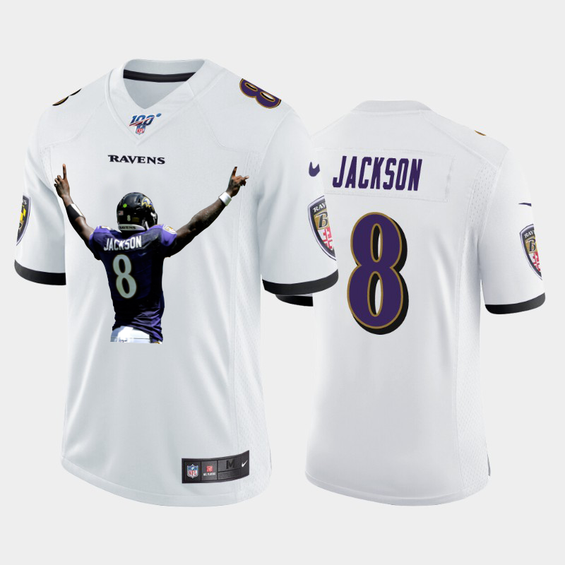 Baltimore Ravens #8 Lamar Jackson Team Hero 7 Vapor Limited 100 Jersey White
