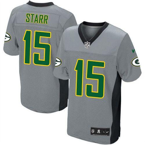 Packers #15 Bart Starr Grey Shadow Men's Stitched Elite Jersey