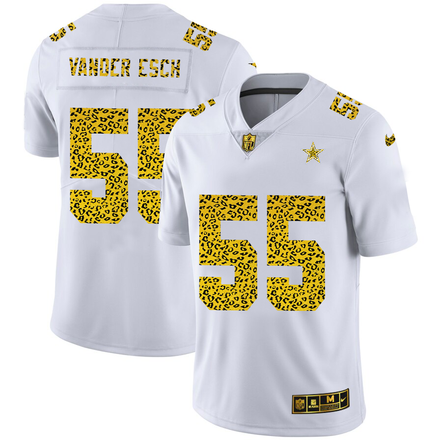 Dallas Cowboys #55 Leighton Vander Esch Men's Flocked Leopard Print Vapor Limited Jersey White