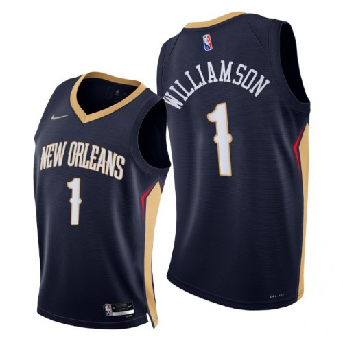 New Orleans Pelicans #1 Zion Williamson Mens 2021-22 75th Diamond Anniversary Jersey Navy Mens