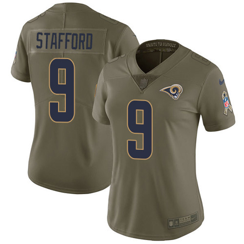 Los Angeles Rams #9 Matthew Stafford Olive Women's Stitched Limited 2017 Salute To Service Jersey