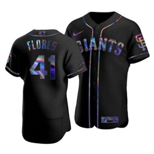 San Francisco San Francisco Giants #41 Wilmer Flores Men's Iridescent Holographic Collection Jersey - Black Men's