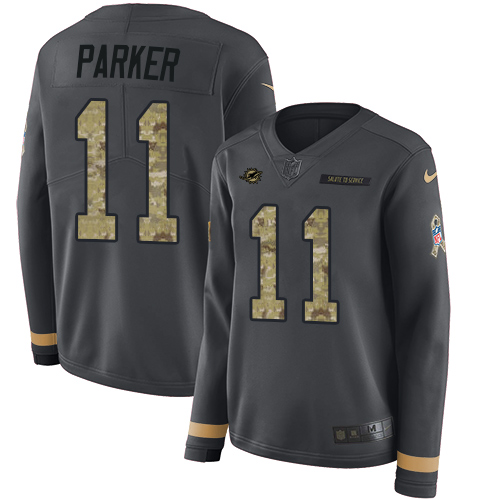 Miami Dolphins #11 DeVante Parker Anthracite Salute to Service Women's Stitched Limited Therma Long Sleeve Jersey Womens