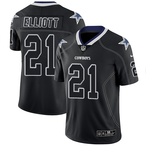 Cowboys #21 Ezekiel Elliott Lights Out Black Men's Stitched Limited Rush Jersey