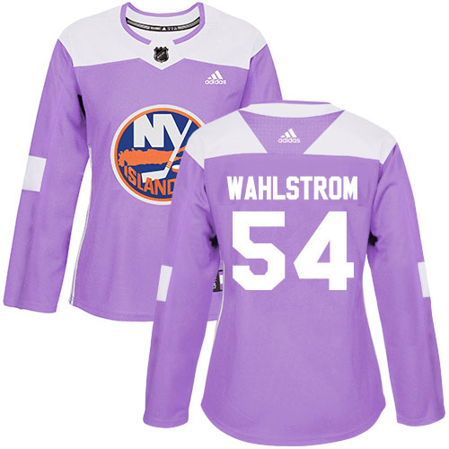Adidas New York Islanders #54 Oliver Wahlstrom Purple Authentic Fights Cancer Women's Stitched Jersey Womens