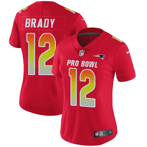 Patriots #12 Tom Brady Red Women's Stitched Limited AFC 2019 Pro Bowl Jersey
