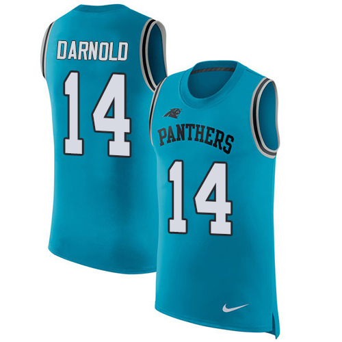Panthers #14 Sam Darnold Blue Alternate Men's Stitched Limited Rush Tank Top Jersey