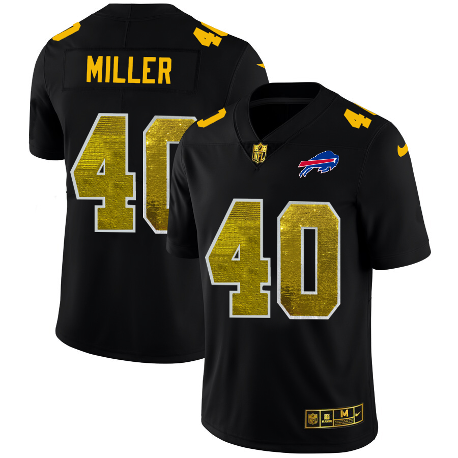 Buffalo Bills #40 Von Miller Men's Black Golden Sequin Vapor Limited Jersey