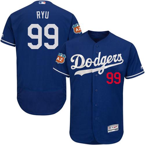 Los Angeles Dodgers #99 Hyun-Jin Ryu Blue Flexbase Authentic Collection Stitched Jersey Men's