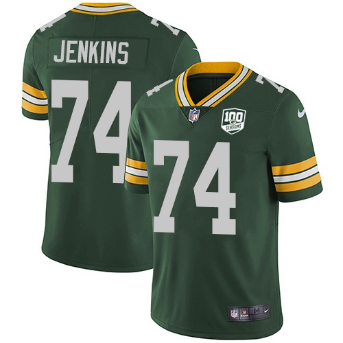 Green Bay Packers #74 Elgton Jenkins Green Team Color Men's 100th Season Stitched Vapor Untouchable Limited Jersey Men's