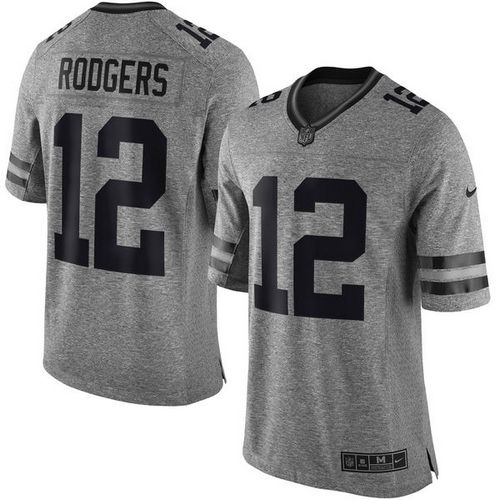 Packers #12 Aaron Rodgers Gray Men's Stitched Limited Gridiron Gray Jersey