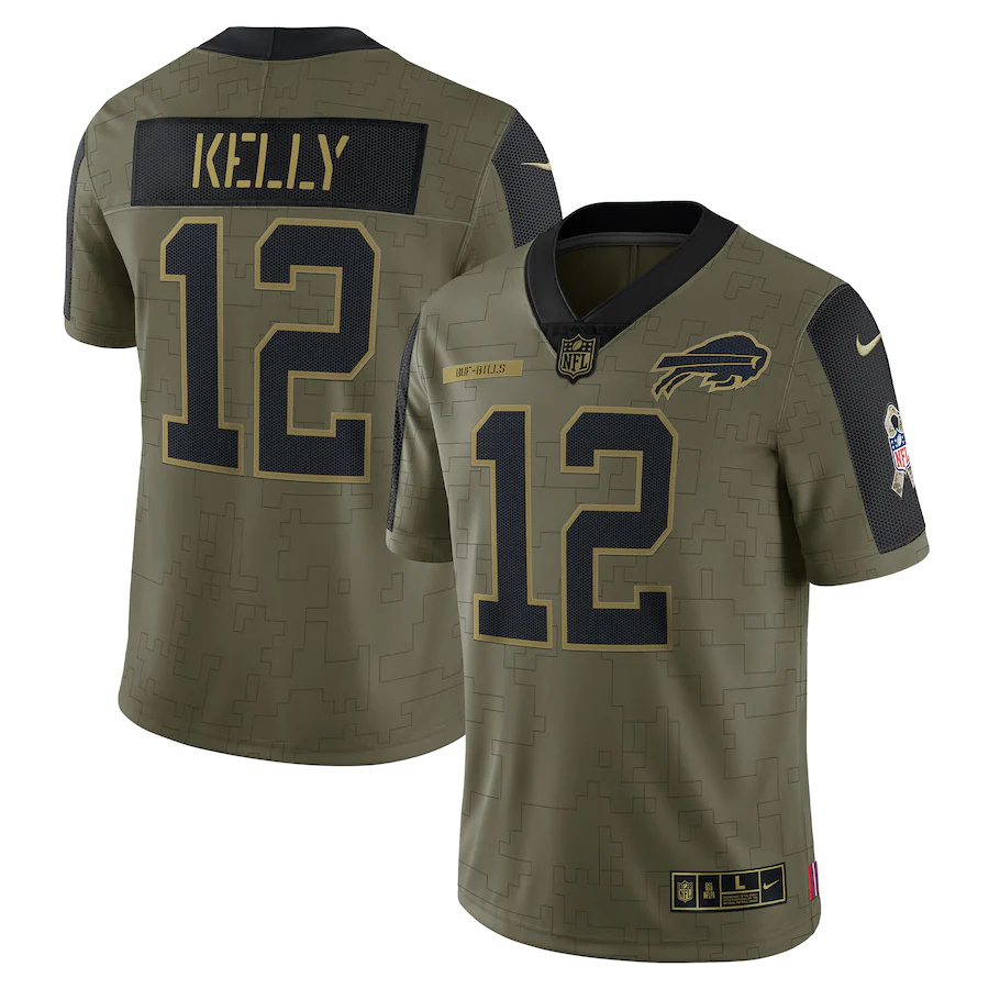 Buffalo Bills #12 Jim Kelly Olive 2021 Salute To Service Limited Player Jersey