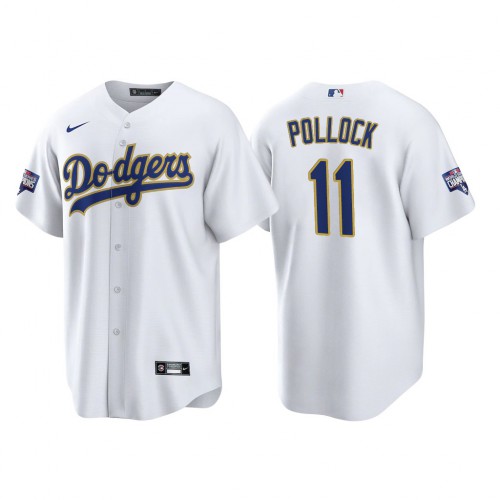 Los Angeles Los Angeles Dodgers #11 A.J. Pollock Men's 2021 Gold Program World Series Champions Jersey Whtie Men's