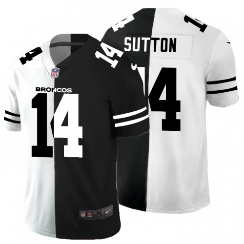 Denver Denver Broncos #14 Courtland Sutton Men's Black V White Peace Split Vapor Untouchable Limited Jersey Men's