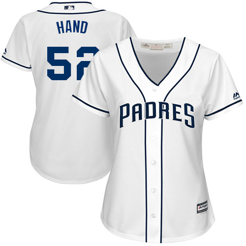 San Diego Padres #52 Brad Hand White Home Women's Stitched Jersey Womens