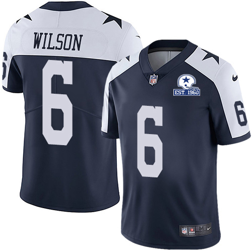Cowboys #6 Donovan Wilson Navy Blue Thanksgiving Men's Stitched With Established In 1960 Patch Vapor Untouchable Limited Throwback Jersey