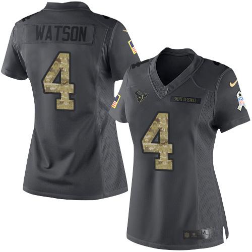 Houston Texans #4 Deshaun Watson Black Women's Stitched Limited 2016 Salute to Service Jersey Womens
