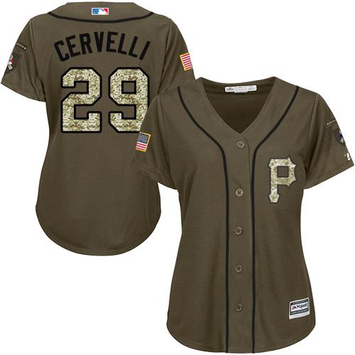 Pittsburgh Pirates #29 Francisco Cervelli Green Salute to Service Women's Stitched Jersey Womens